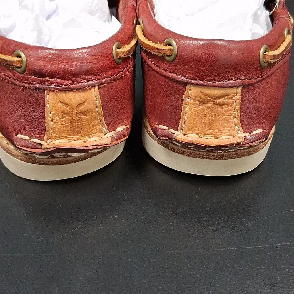 Frye Mahogany Brown Leather Sully Boat Moccasin Shoes Boys Size 9 Hook & Loop